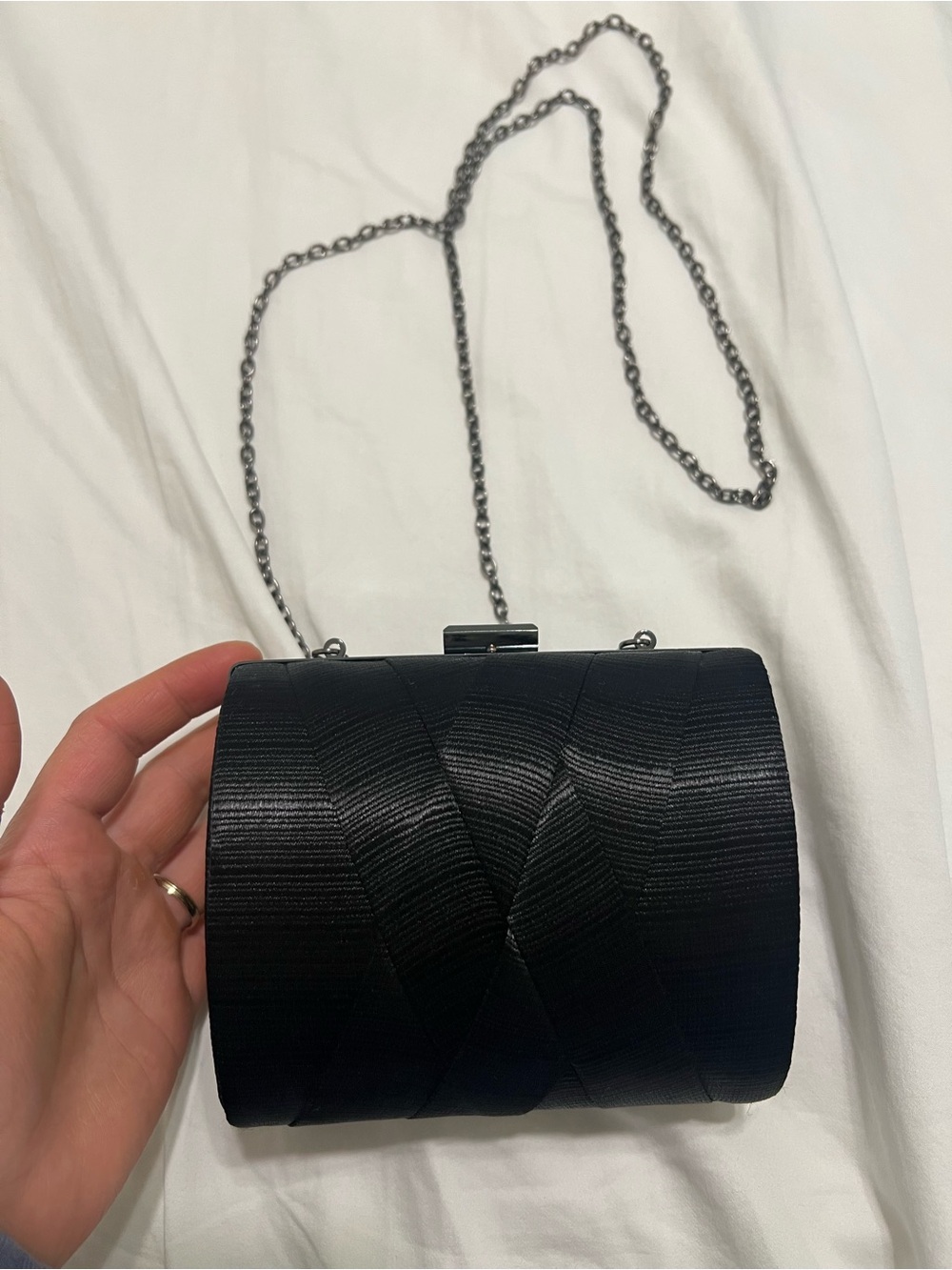 Elegant Black Satin Clutch with Chain Strap